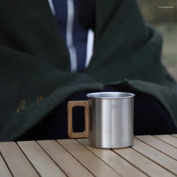 Kupalar Japon tarzı emaye mark fincan doğal renkli kahve cam paslanmaz çelik ile ahşap saplı içme üst düzey hediye