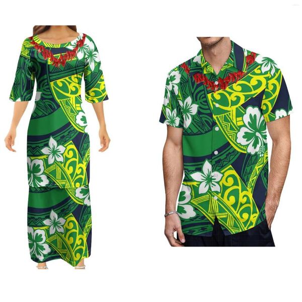 Partykleider Benutzerdefinierte Samoa-Halskette Damenkleid Kunstmuster Retro-Stammes-Ethno-Stil Herrenhemd Paaranzug Familienkleidung
