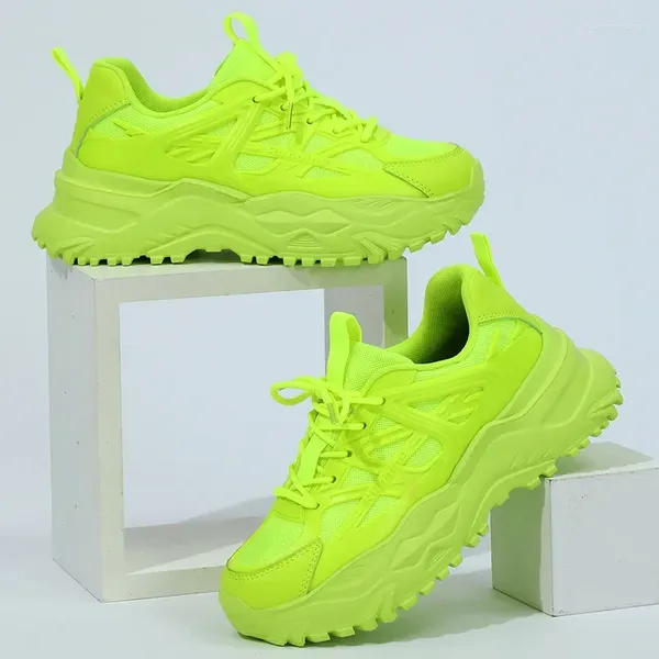 Повседневная обувь, сетчатые флуоресцентные зеленые кроссовки для бега для женщин, легкие мужские кроссовки, модные дышащие кроссовки Zapatillas De Hombre