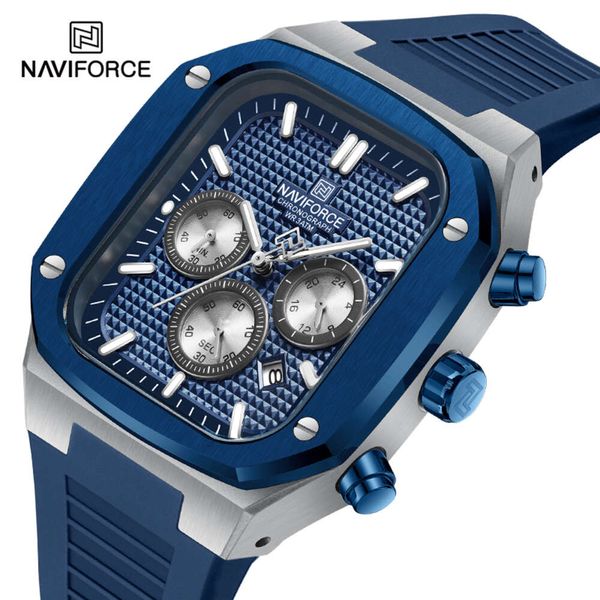 NAVIFORCE Orologi da polso da uomo d'affari con cinturino in morbido silicone Cronografo al quarzo resistente all'acqua Orologi da uomo con quadrante quadrato NF8037