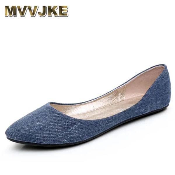 Флэты MVVJKE Новые женщины мягкие джинсовые квартиры синие моды высококачественные базовые защелки