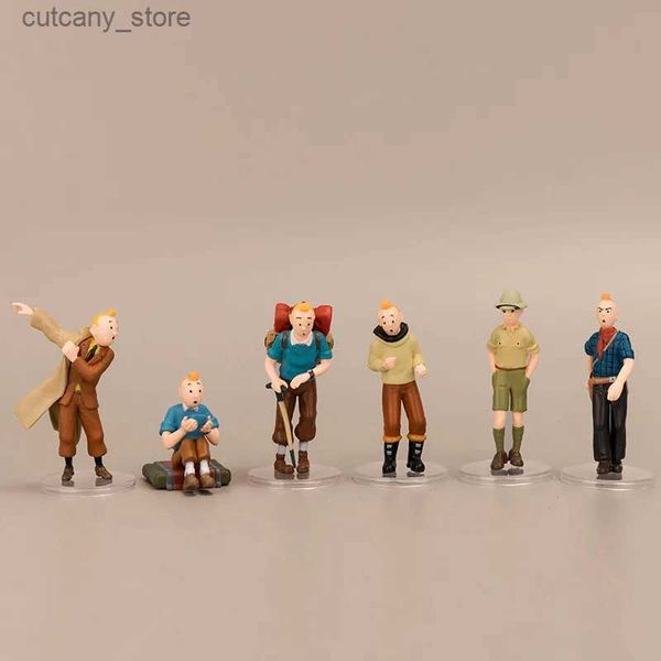 Action Figure Toy Nuovo 6 pz / set 8 cm Anime Cartoon Action Figure Cute Comic Tintin Milou Dupont Giocattoli in PVC Regali per bambini L240320