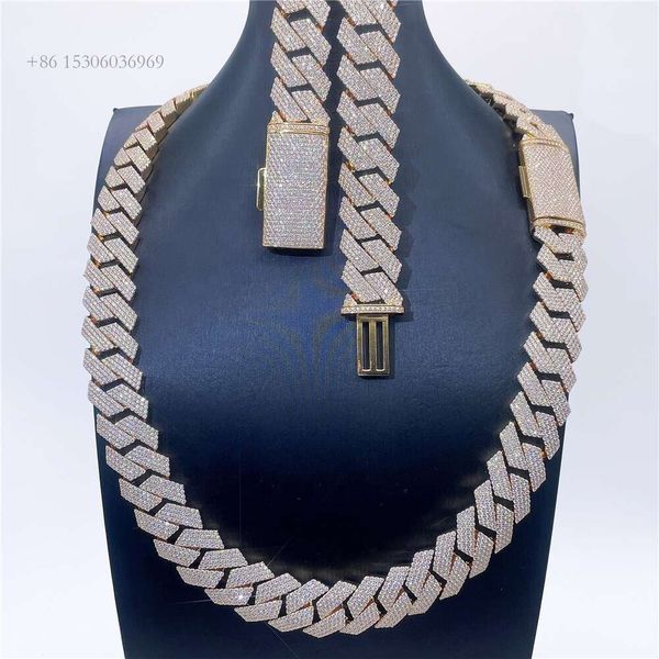 Certificato GRA Sier Jewelry 18Mm 4 Toni VVS Moissanite Diamond S Collana a catena cubana placcata in oro
