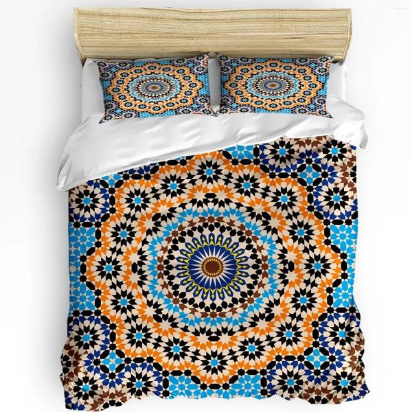 Conjuntos de cama Marrocos Flores Figuras geométricas 3 pcs conjunto para quarto cama dupla casa têxtil capa de edredão colcha fronha