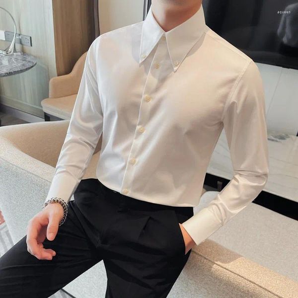 Camisas casuais masculinas de alta qualidade negócios brancos homens de manga comprida vestido de escritório social camisa grande lapela versátil festa de banquete