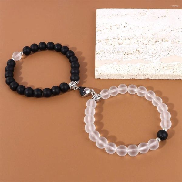 Strand 10mm contas de pedra natural pulseiras moda coração charme casal para amantes mulheres homens pulseira cura yoga jóias presentes