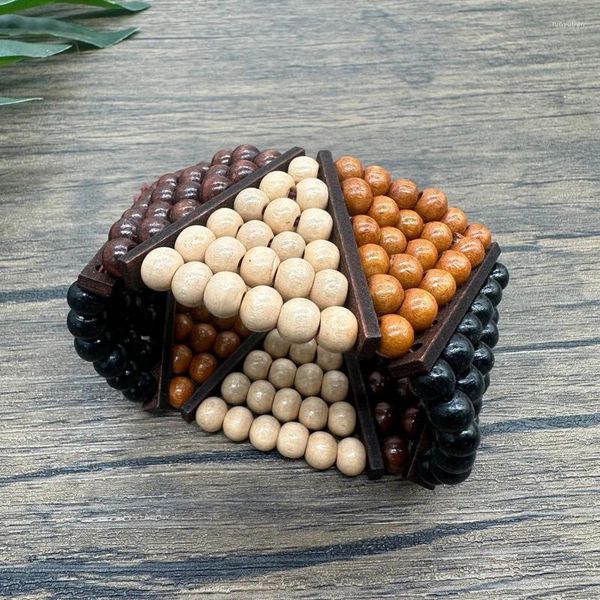 Богемный винтажный браслет из натуральных деревянных бусин для женщин, этнические полые индивидуальные эластичные ювелирные изделия для пляжного отдыха и отдыха