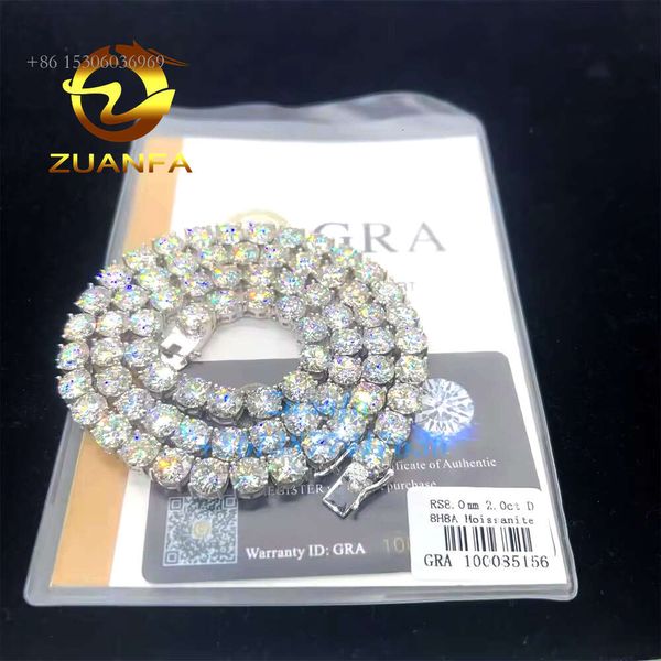 Collana con braccialetto di diamanti placcato oro Sier Pass Tester all'ingrosso 6.5mm 8.0mm VVS Moissanite Tennis Chai