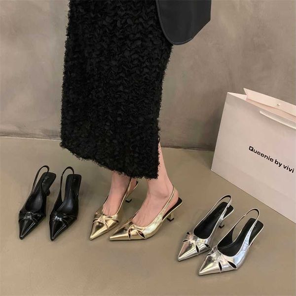 Top sandali con tacco stile francese Celebrity nero tacco alto donna sandali a spillo scarpe da donna estate a punta argento singolo 240228