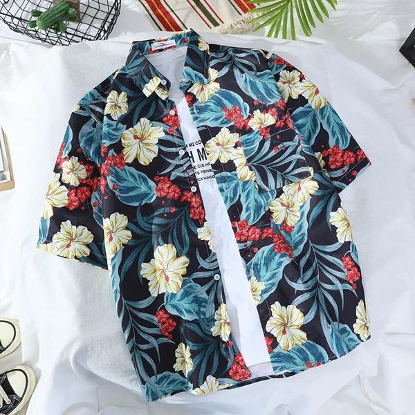 Camicie casual da uomo Camicia Hawaiian Beach Seaside Summer Blossom Edizione coreana e cappotto sottile a maniche corte allentato di alta qualità da donna