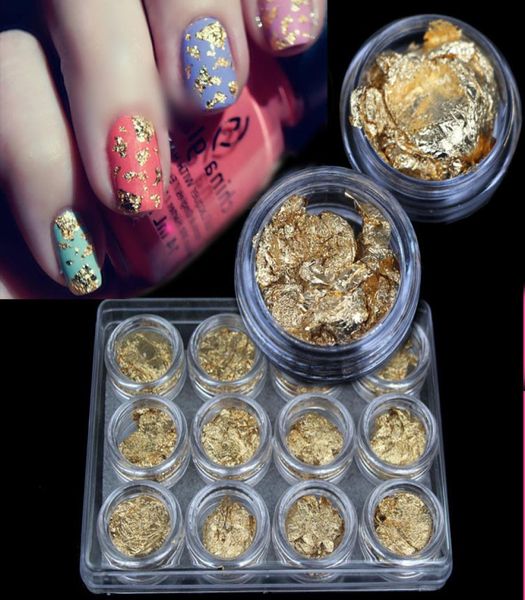 2015 Nova Supernova DIY 3D Decorações de Nail Art Folha de Ouro Para Gel UV Acrílico Decoração de Unhas 12pcsSet3804295