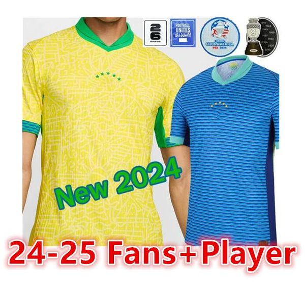 Camisa de futebol do Brasil 2024 Copa América NEYMAR VINI JR Kids Kit Sets 25 Camisa de futebol da seleção brasileira 24/25 Home Away Player versão 4XL RODRYGO MARTINELLI66