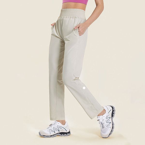 L-073 Yüksek katlı pantolon yoga düz bacak pantolon buz serin hızlı kuruyan eşofmanlar ter fitil nefes alabilen joggers açık kadın pantolon