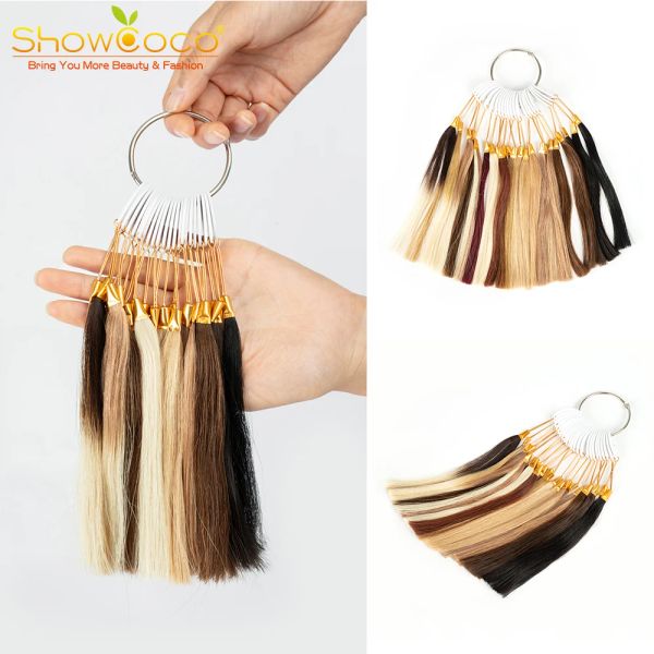 Anéis ShowCoco Color Rings Chart Virgem Remy coloração de cabelo para extensões de cabelo humano e salão de beleza tingimento de cabelo amostra gráfico amostras anéis