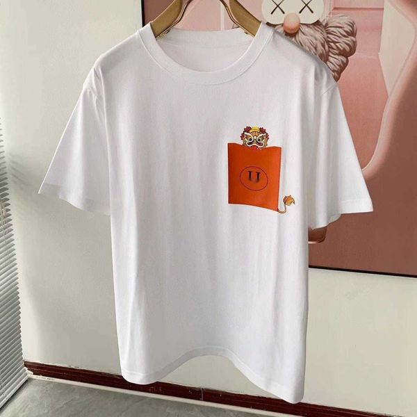 Весной и летом новые карманные цветные контрастные буквы с большими буквами H в китайском стиле, повседневная футболка с круглым воротником и короткими рукавами для мужчин и женщин, одна и та же рубашка для пар 2403201