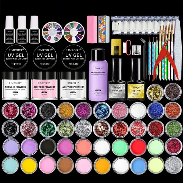 Flüssigkeiten Vollnagel Maniküre Set Pro -Acryl -Kit mit Bohrmaschine Acrylflüssigkeit Nagelkleber Glitzer Pulver Nagel Tipps Nagelkunstwerkzeugkit Kit