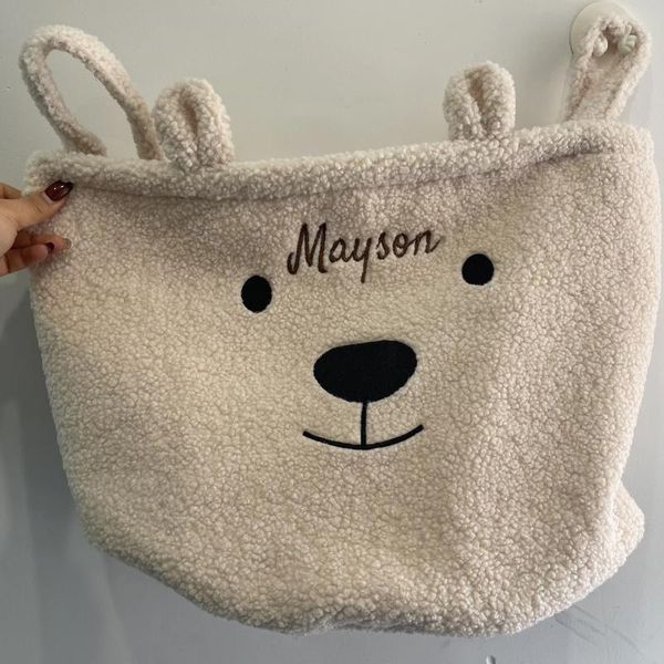 Zaino Regali per baby shower Nome ricamato Orsetto Cesto portaoggetti Borsa per giocattoli per bambini Ordinamento personalizzato di pannolini