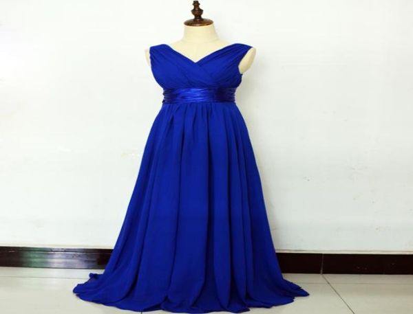 Königsblaues Chiffon-Strandbrautjungfernkleid, neues langes Junior-Brautjungfernkleid, bodenlanges Hochzeitskleid, 5052270