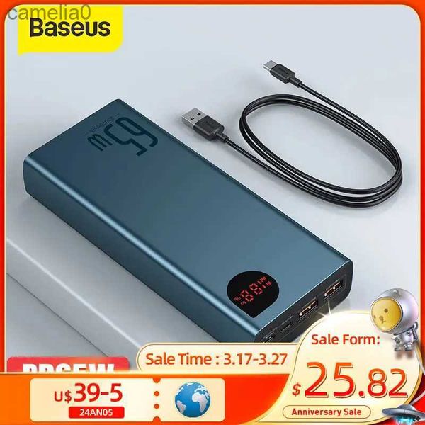 Bancos de energia para telefone celular Baseus 65W Power Bank 20000mAh portátil Powerbank 22,5W 10000mAh QC 4.0 3.0 Carregador de carregamento rápido Poverbank para iPhone 12C24320