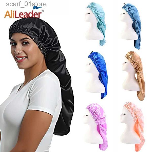 Банданы Durag Super Satin Silky Sleeping C с регулировкой прически, ночная шапка для вьющихся волос, длинная шапка, двухслойная, для здоровых волос, ручные вьющиеся волосыC24319