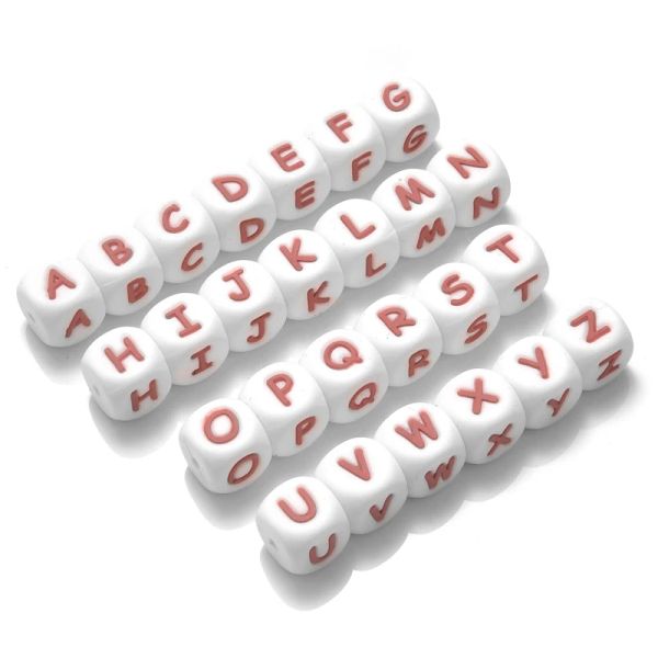 Colares 100pcs 12mm inglês alfabeto branco letras de silicone contas diy nome personalizado colar chupeta corrente mascar acessórios