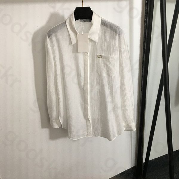 T-shirt con risvolto temperamento da donna, lettera estiva, camicia a maniche lunghe sottile in metallo, giacca, camicetta con bottoni a rete