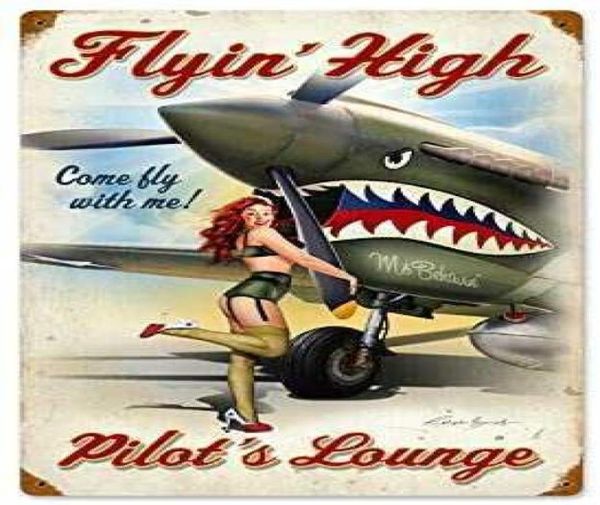 Металлическая жестяная вывеска в винтажном стиле 8x12 дюймов Pinup Girl Flying High Garage Домашняя кухня Бар Паб el Настенный декор Signs5631517