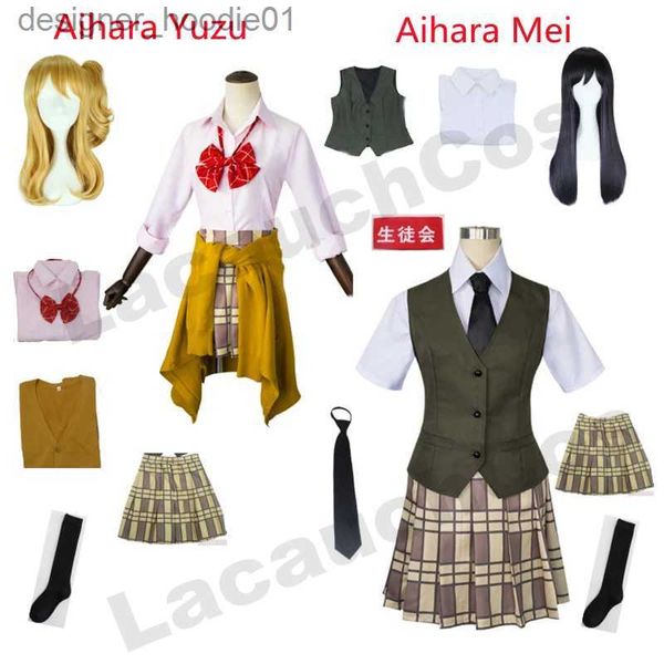 Cosplay Trajes de Anime Traje escolar de anime cítrico Aihara Yuzu Aihara Mei RPG de alta qualidade vem com conjuntos de perucas saias curtas estilo japonês dentesC24320