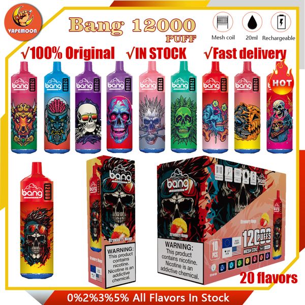 Original Bang Tornado 12000 Puffs 12k Set Großer Verdampfer Einweg-Vape E-Zigarette Netzspule LED-Lampe wiederaufladbarer Akku 0%2%3%5%.Vaper 12000 Bang Box 12k