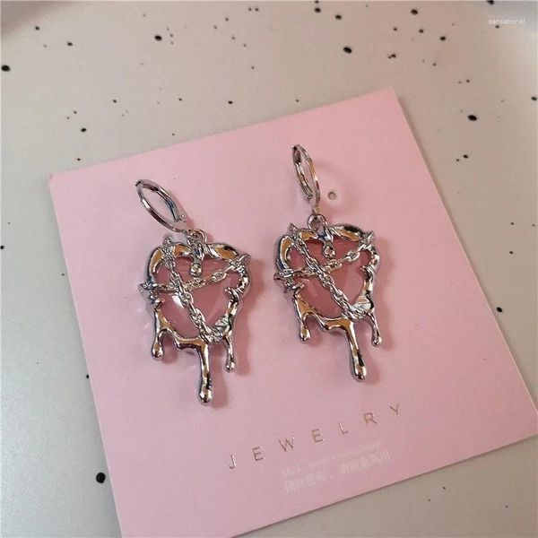 Dangle Brincos Gótico Vermelho Encadernação Coração Brinco Para Mulheres Espinhos De Cristal Amor Anel Aberto Goth Irregular Em Camadas De Pedra Estética Y2K Jóias