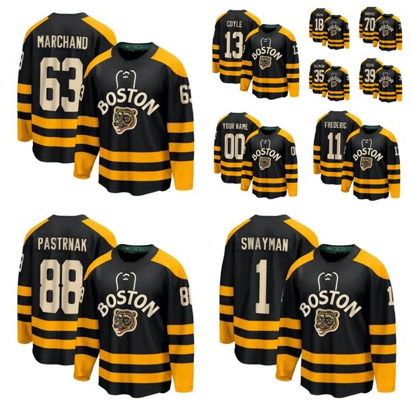 Boston''Bruins''Men Mulheres Juventude David Pastrnak Brad Marchand Jeremy Swayman Linus Ullmark Charlie Coyle Breakaway 2023 Winter Classic Hockey Jersey