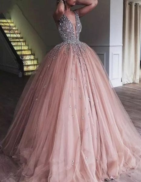 2019 Champagne Rosa Quinceanera Vestido Princesa Tule Árabe Dubai Doce Longo Meninas Prom Party Pageant Vestido Plus Size Custom Made9654150