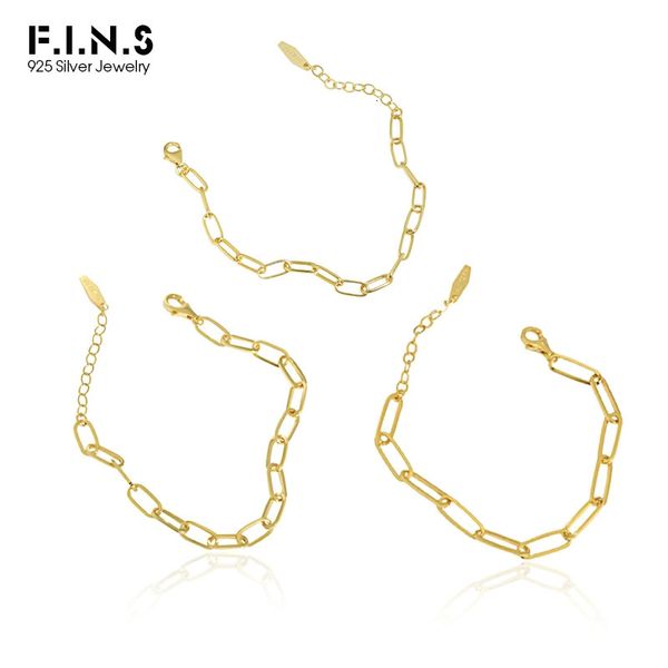 F.I.N.S Корейский модный дизайн, простой браслет из стерлингового серебра 925 пробы, звеньевая цепочка, штабелируемые минималистичные ювелирные изделия для женщин и мужчин 240313
