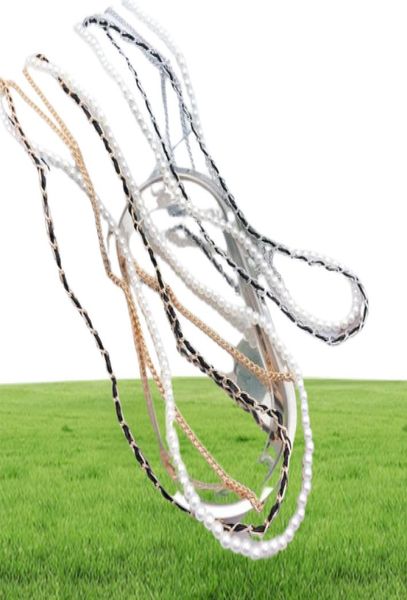 Роскошные цепочки для очков, три линии, искусственные груши, белая цепочка для солнцезащитных очков, золото и серебро с застежкой-карабином. Розничная торговля6654156