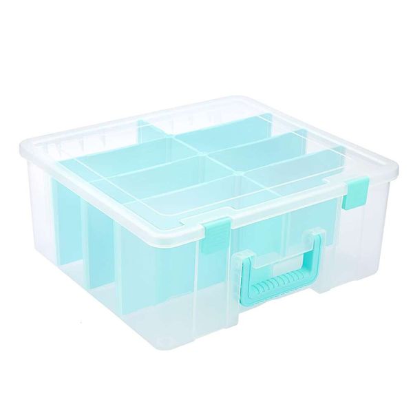 BTSKY Contenitore in plastica trasparente con suddivisione in 8 scomparti profondi, contenitore regolabile con coperchio, contenitore portatile per riporre oggetti artigianali, scatola da cucito multiuso, organizer per forniture artistiche,