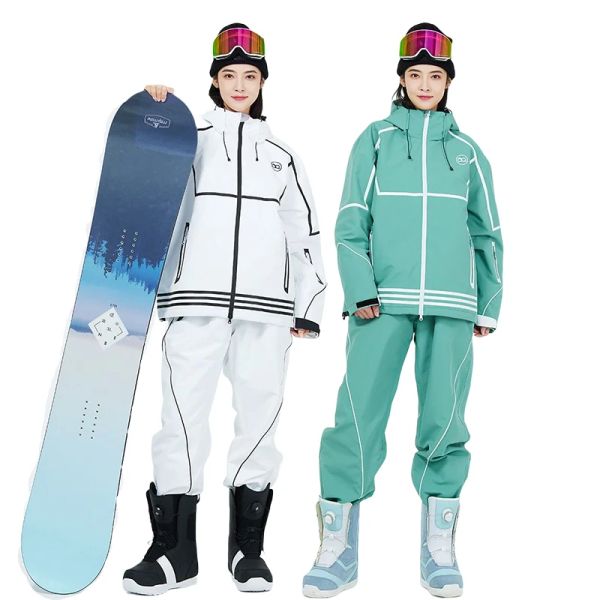 Conjuntos 2023 New Ski Suit Man Mulheres Colored Snow Ski Jaqueta de esqui à prova de vento quente Winter Winter Outdoor Snowboard Calças de esqui alpinas à prova d'água