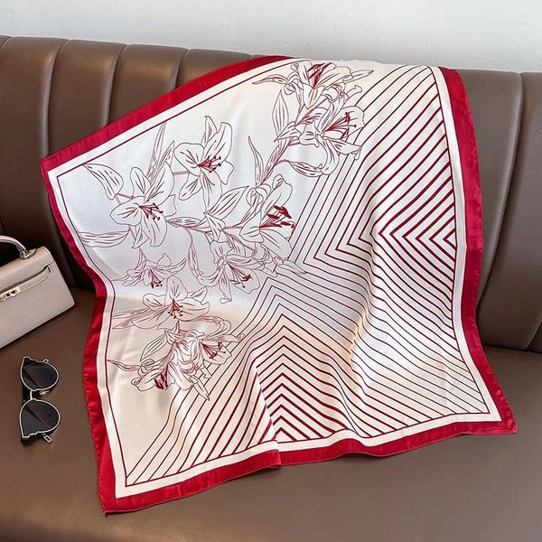 Sciarpe di lusso a righe stampa floreale sciarpa quadrata di seta donna morbida fascia in raso fascia per capelli borsa nastro Foulard fazzoletto da collo testa Hijab