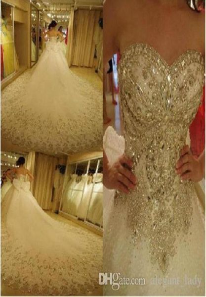 Lüks Bling Ball Roole Gelinlik Katedral Kraliyet Tren Parlak Kristal Rhinestones Stones Sequins Boncuk Gelin Gowns Vestido2501767