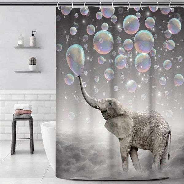 Chuveiro cortinas fácil de instalar cortina conjunto colorido bolha elefante banheiro com tapete de toalete 4 peça para um