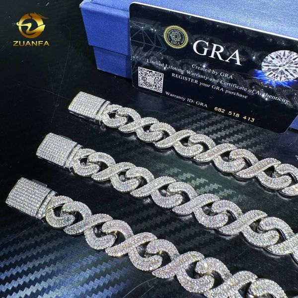 ZUANFA Jewelry Benutzerdefinierte 15 mm Kette VVS Moissanit Diamant Hip Hop Cuban Link Halskette für Männer