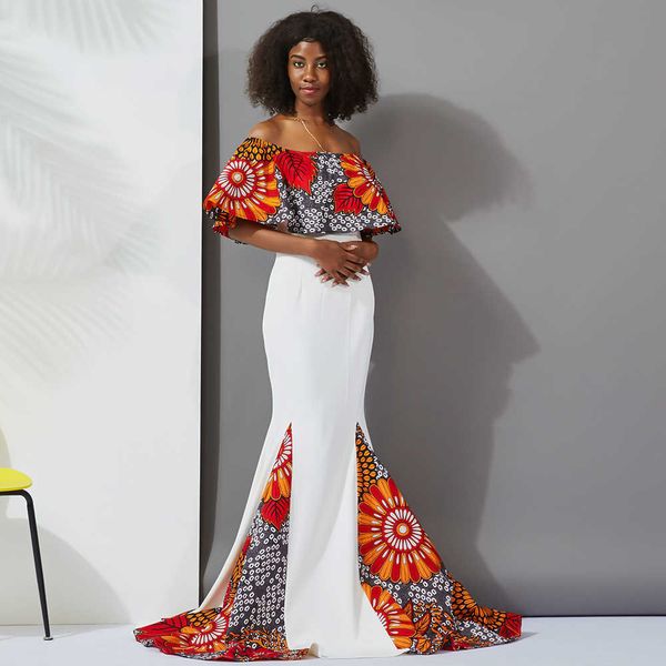Moda Afrikalı Kadın Kitenge Baskı Tasarımları Geleneksel Akşam Yemeği Elbisesi Afrika Giyim Gece Elbiseleri İçin