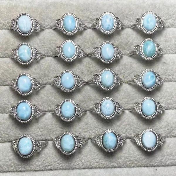 Küme Yüzükleri 3Rings/Set Yaklaşık 7mm AKAC Natural Dominica Larimar Beyaz Bakır Ayarlanabilir Yüzük Toptan