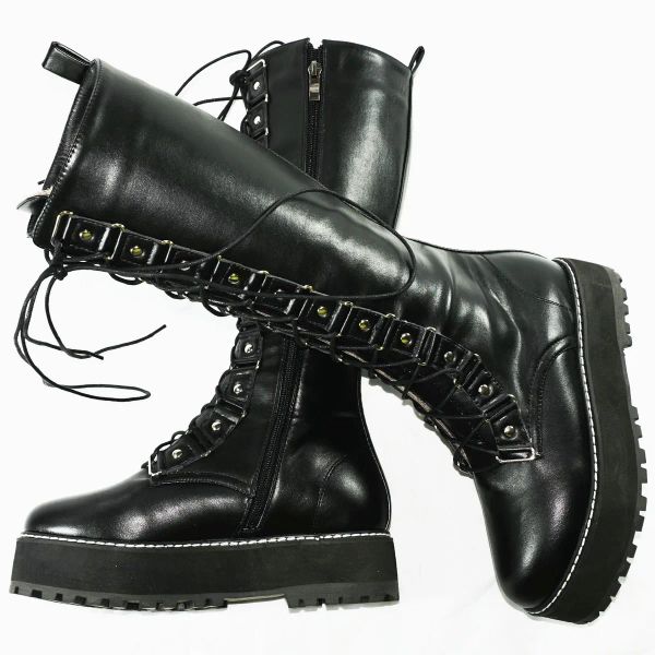 Botas coxa de alta plataforma sapatos femininos de renda preta up med saltos joelhos botas de neve alta fêmea inverno quente bombas de eixo longo