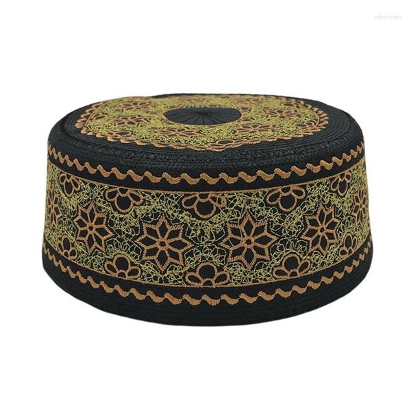 Berets chapéu de oração islâmica para homens bordado eidramadan hijabs turco árabe redondo respirável turbante crânio bonés headwear