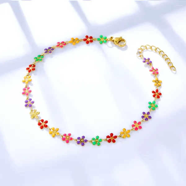 Cavigliere LUXUSTEEL Boho Cavigliera con fiori colorati per donne Ragazze Daisy Catena da spiaggia in acciaio inossidabile sulla gamba Gioielli impermeabili