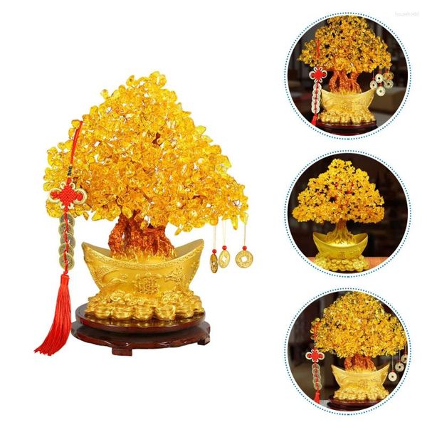 Dekoratif Çiçekler Citrine Macrocarpa Klasik Çin tarzı dekorasyon ağacı kristal heykel süsleme ev süslemesi para bonsai şans