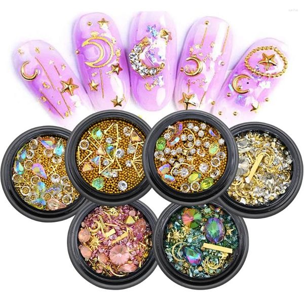 Nail Art Dekorationen 1 Box Mond Sterne Nieten Stud Multi Mental Abziehbilder DIY Tipps Maniküre Charms UV Gel 3D Accessori