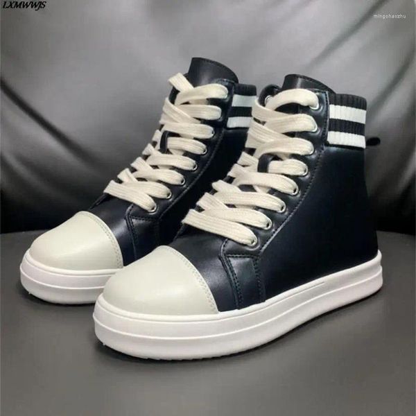 Casual Schuhe Schwarz Leder frauen High-top Dicken Boden Spitze Up Zipper Seite Frauen Stiefeletten Mode Turnschuhe trend 2024