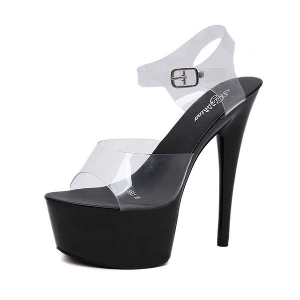 Sapatos sociais 2022 em alta!Mulheres sandálias de verão plataforma moda mostra sexy transparente cristal chinelo salto alto 15cm plus-size 44 h240321uznyqvi0