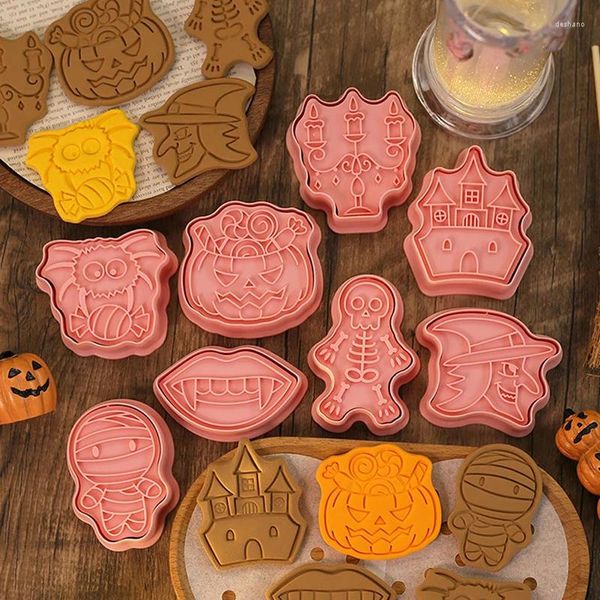 Moldes de cozimento 8 Pçs / set Halloween DIY Abóbora Fantasma Cortadores de Biscoito 3D Molde de Biscoito Pressável Selo Ferramenta de Pastelaria de Festa